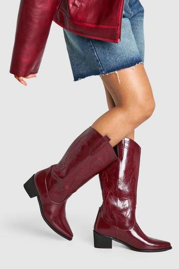 Vintage Look Calf Detail Embroidered Western Cowboy Boots oxblood