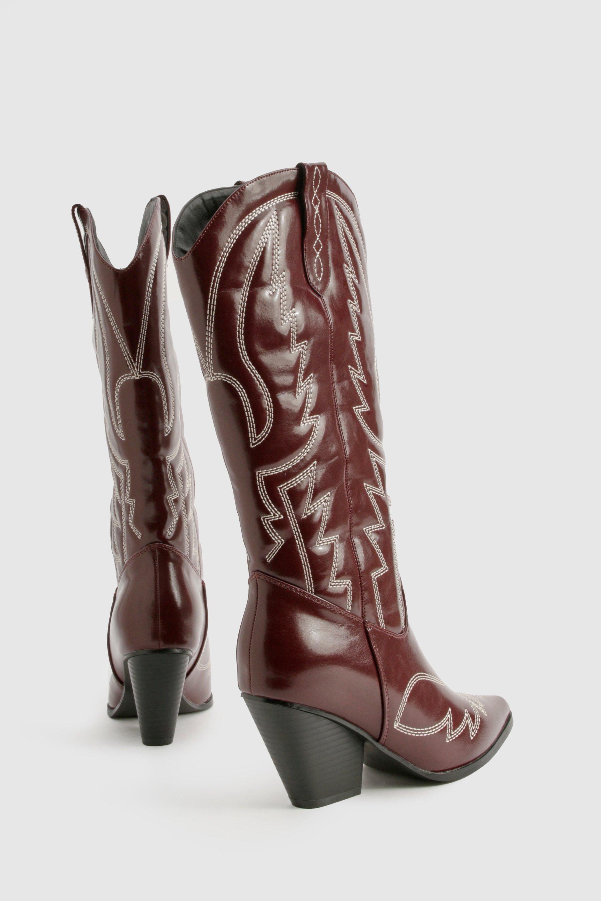 Calf Detail Embroidered Western Cowboy Boots boohoo NO