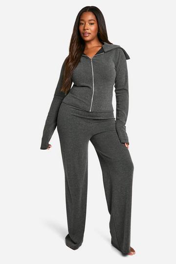 Plus Two Tone Zip Top & Trouser Lounge Set grey