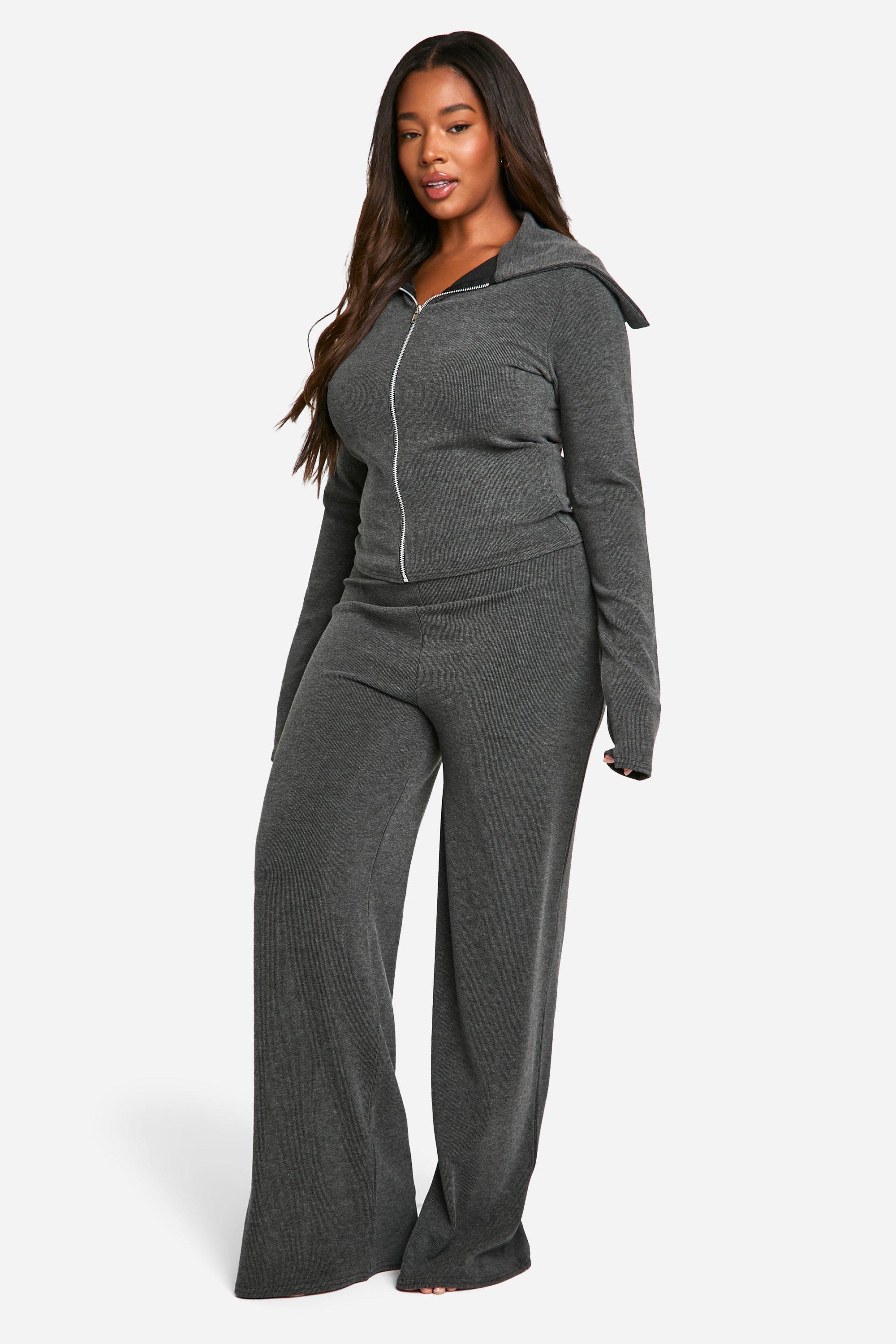 Plus Two Tone Zip Top Trouser Lounge Set boohoo
