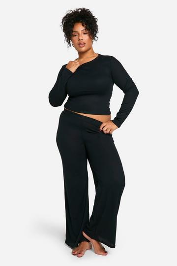 Plus Soft Rib Neck Long Sleeve Top & Trouser Co Ord black