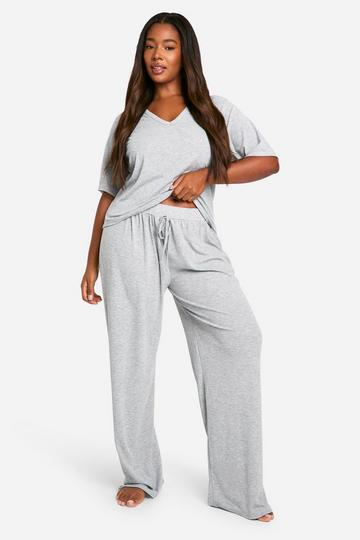 Plus Zachte Lounge Set Met Top Met Geribbelde Hals En Broek grey