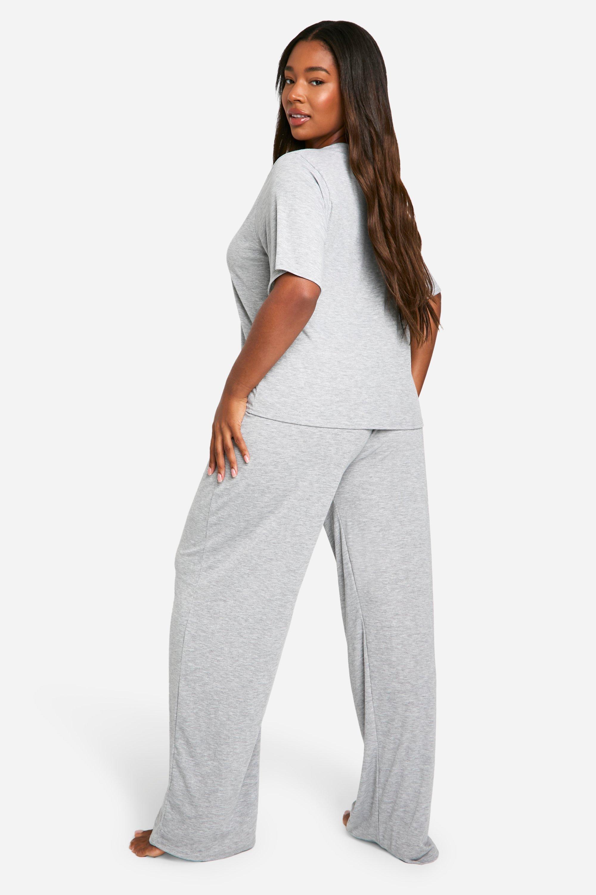 Plus Soft Rib Neck Top Trouser Lounge Set