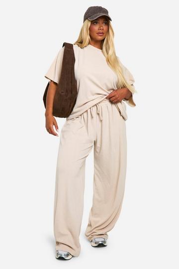 Plus T-Shirt En Wide Leg Broek Set stone