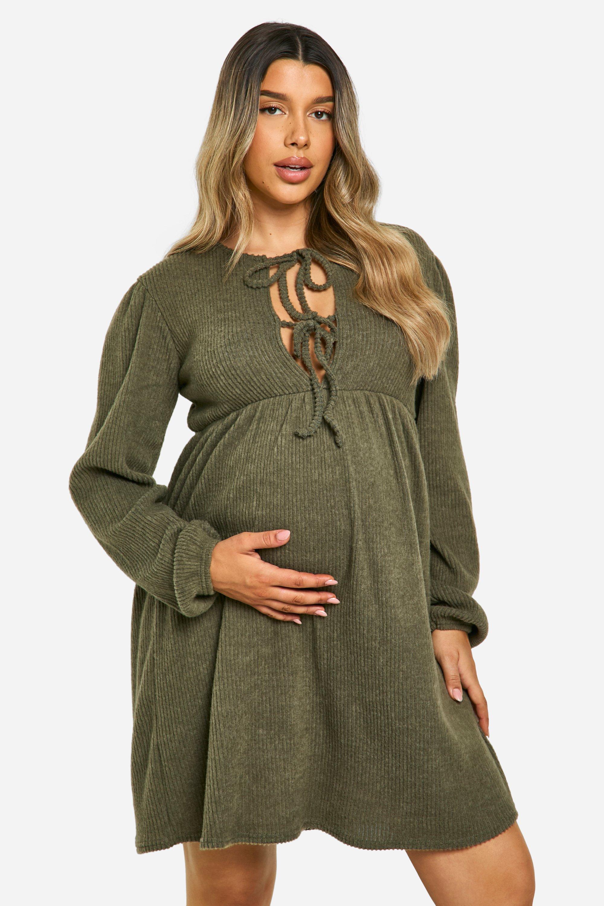 Maternity Soft Rib Tie Front Smock Dress boohoo UK