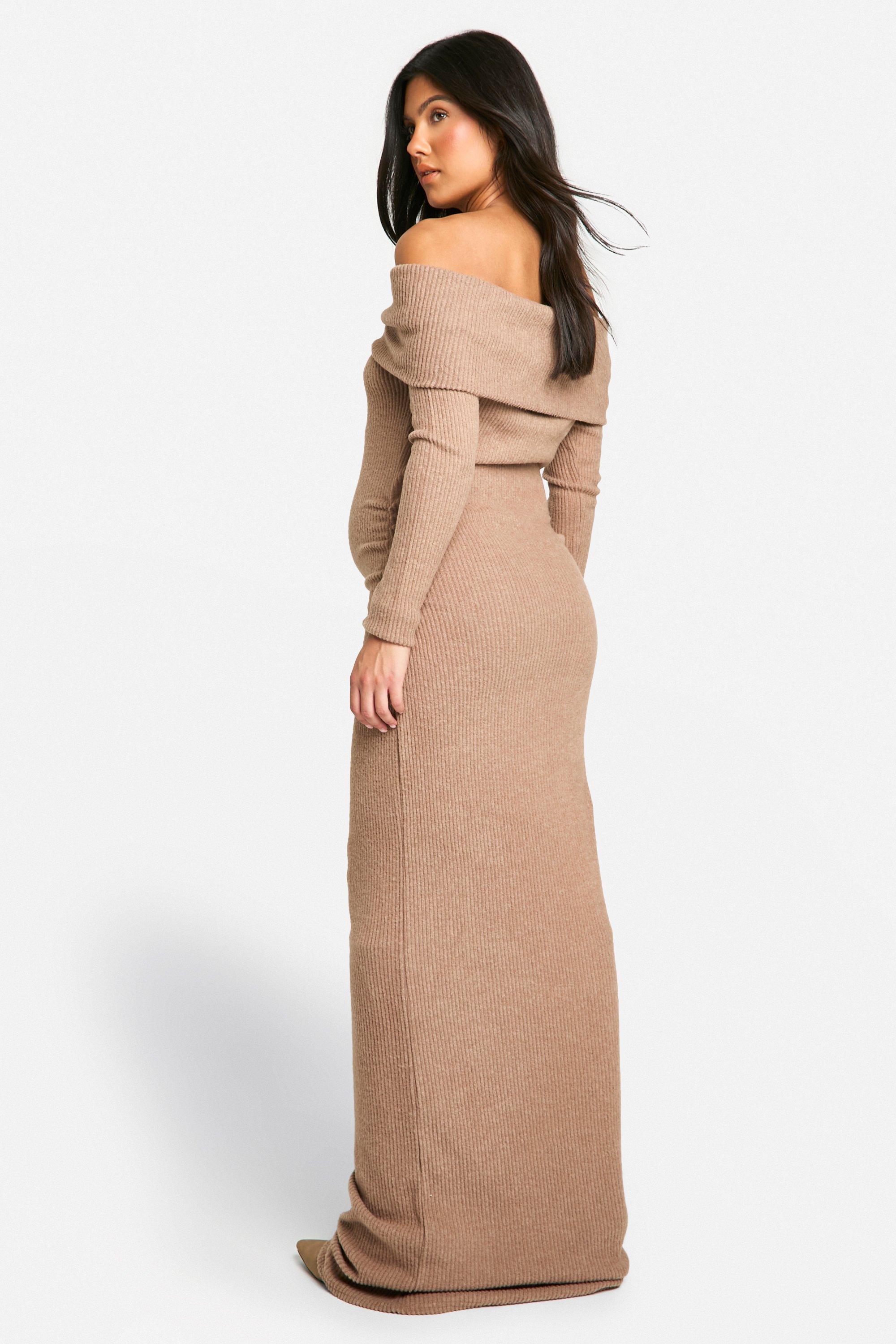 Maternity Soft Rib Off Shoulder Column Maxi Dress boohoo