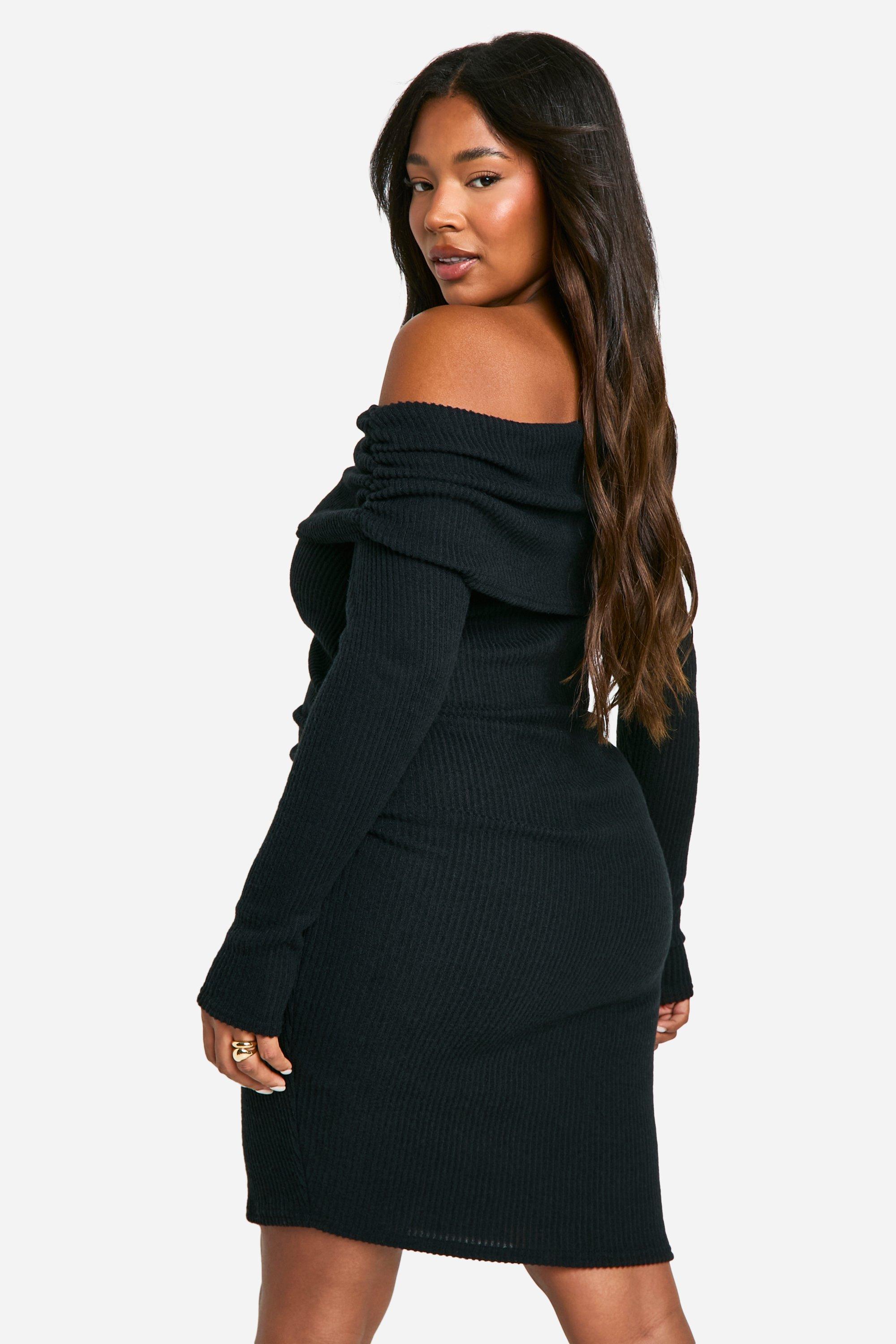 Plus Soft Rib Asymmetric Ruched Bodycon Dress boohoo