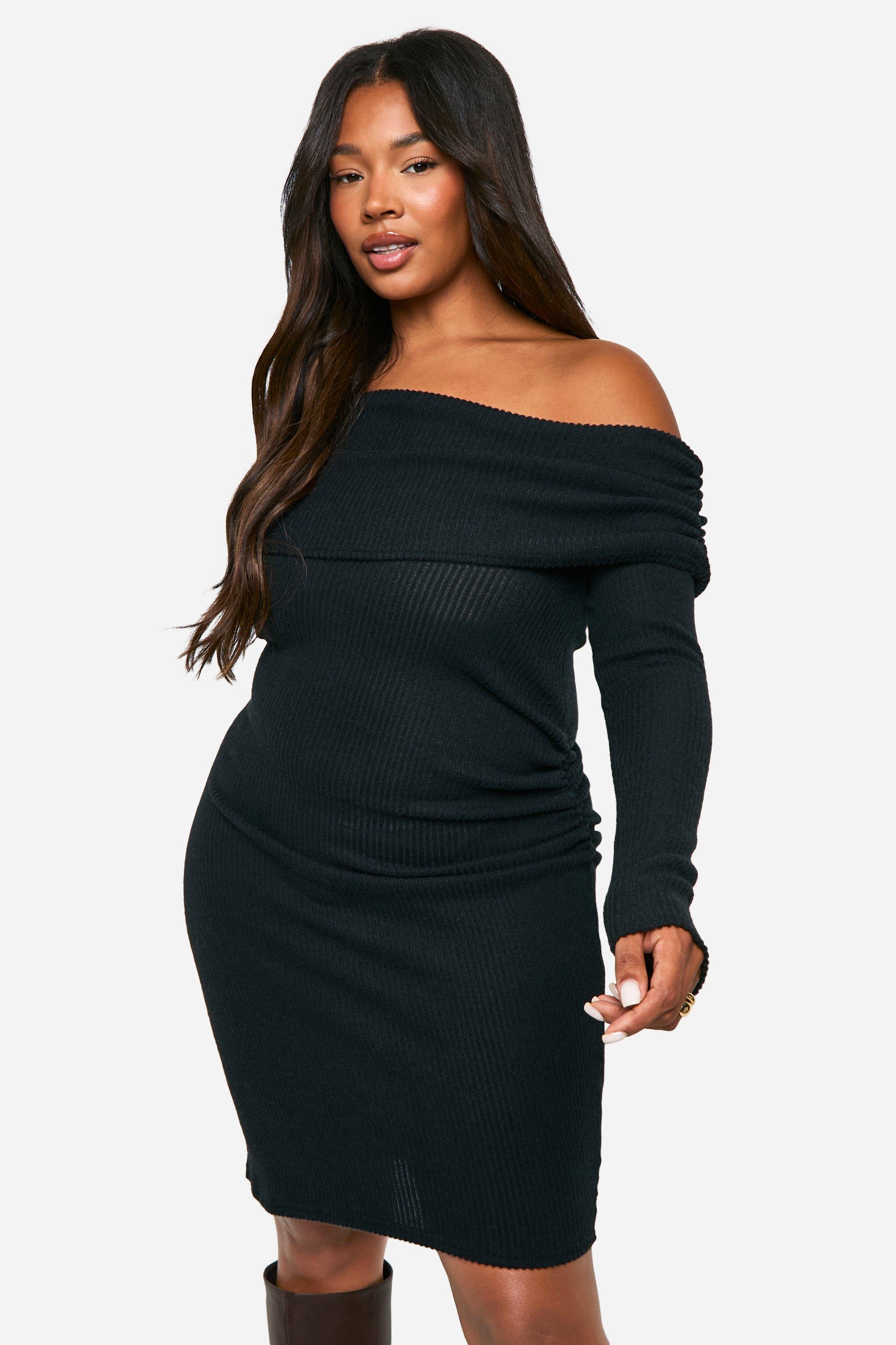 Plus Soft Rib Asymmetric Ruched Bodycon Dress boohoo