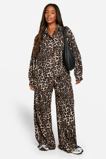 Plus Woven Leopard Shirt & Drawstring Wide Leg Trouser Co Ord leopard