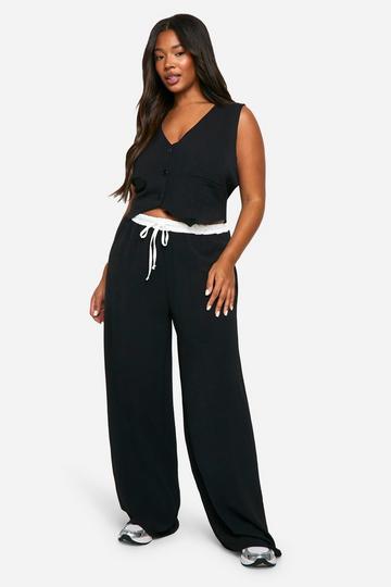 Plus Waistcoat & Contrast Wide Leg Pants Co Ord black