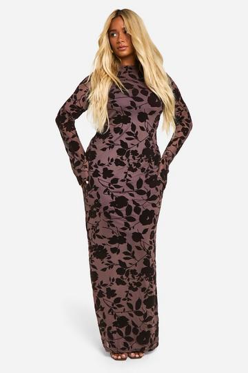 Plus Devore Low Back Column Maxi Dress chocolate