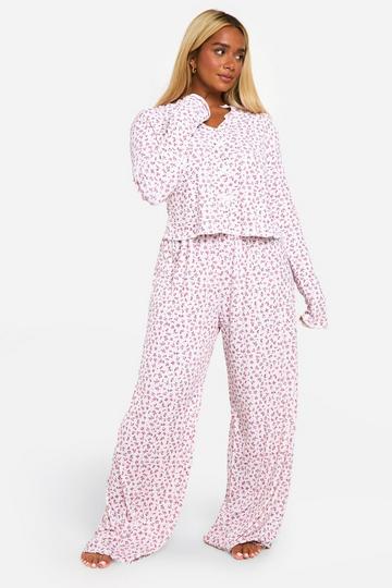 Plus Ditsy Print Top & Pants Pj Set pink