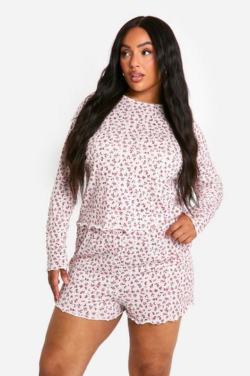 Plus Ditsy Print Top & Short Pj Set pink