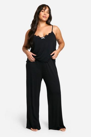 Plus Lace Bow Cami & Trouser Pj Set black