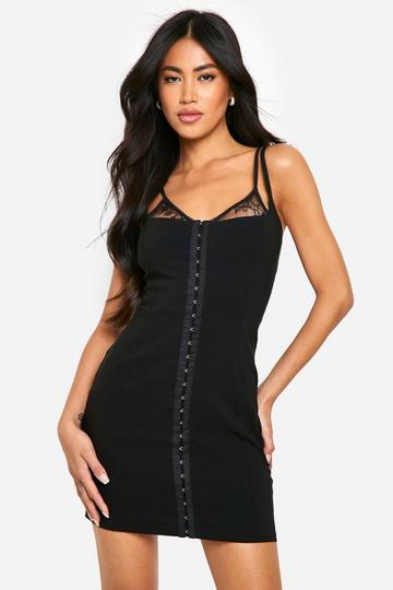 LACE INSERT BENGALINE MINI DRESS black