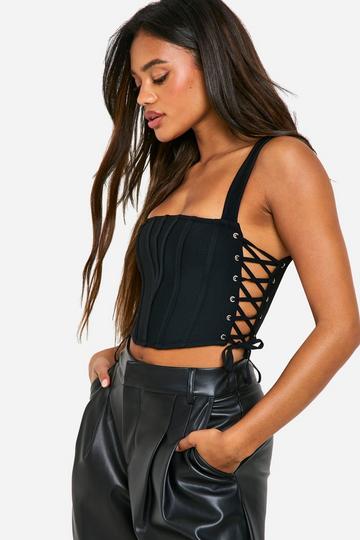 Black Bandage Lace Up Side Detail Corset Top