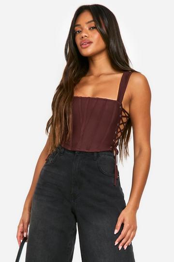 Bandage Lace Up Side Detail Corset Top chocolate