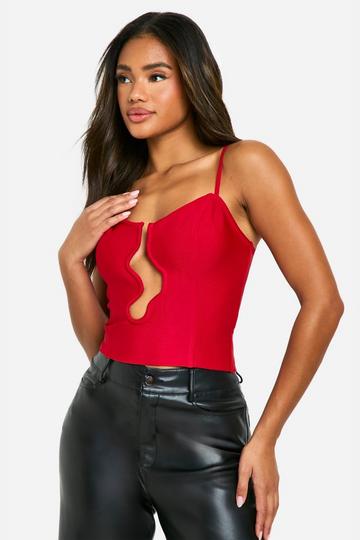 Red Bandage Wave Cut Out Corset Top