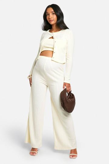 Emily Shak Maternity Soft Rib Wide Leg Trouser cream