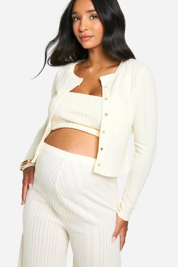 Cream White Emily Shak Maternity Soft Rib Cardigan Set