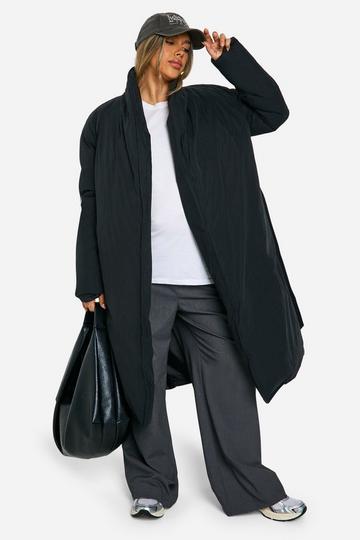 Black Maternity Belted Duvet Puffer Coat