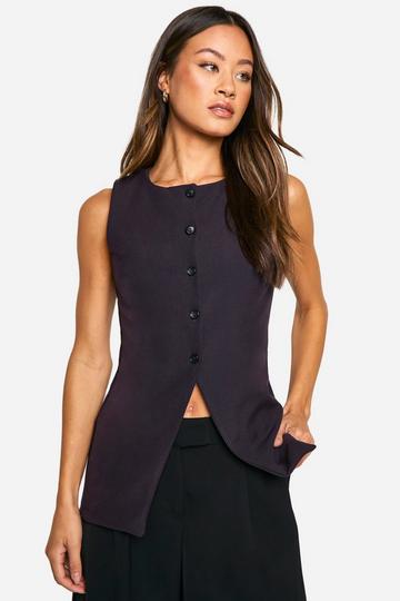 Tall High Neck Split Hem Vest plum