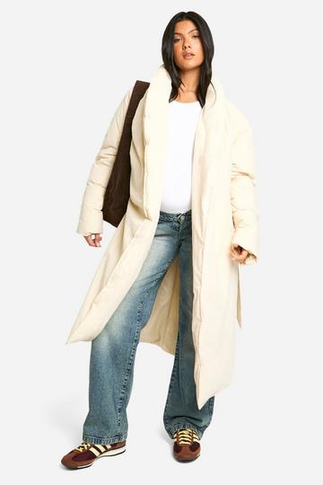 Cream White Maternity Belted Duvet Puffer Coat