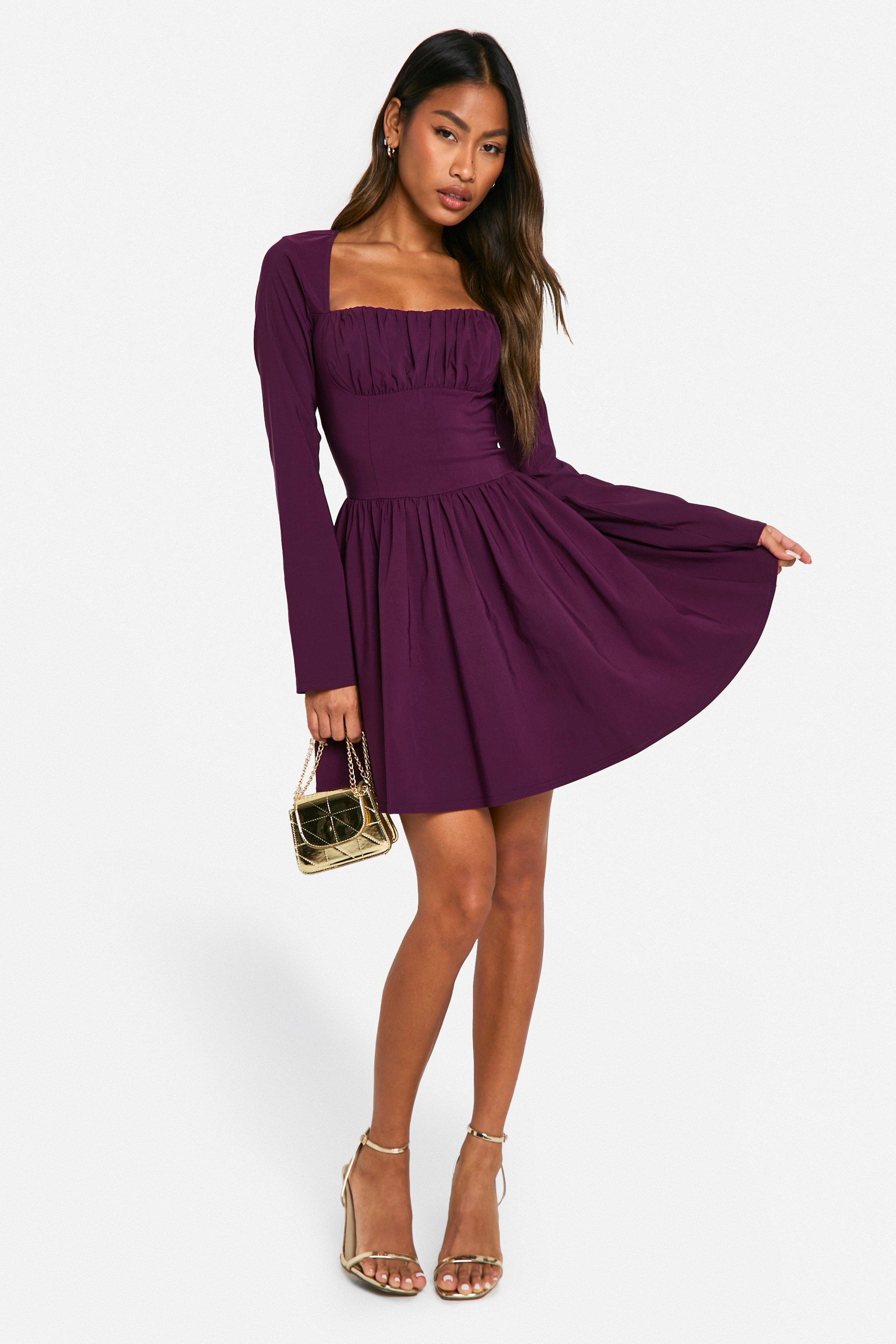 Bengaline Corset Long Sleeve Skater Dress