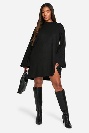 Black Plus Soft Rib Tie back Smock Dress