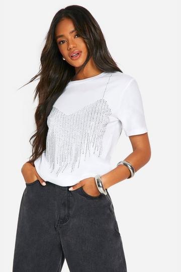 Hot Fix Diamante Bra Detail Oversized T-shirt white