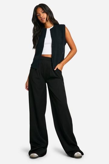 Tall Pleat Front Wide Leg Trouser black