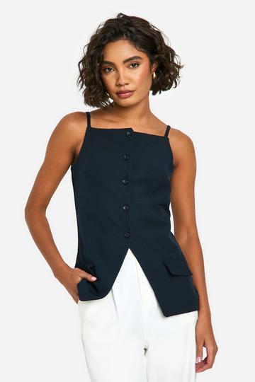 Navy Tall Square Neck High Neck Waist Coat