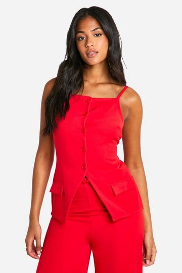 Tall Square Neck High Neck Waist Coat red