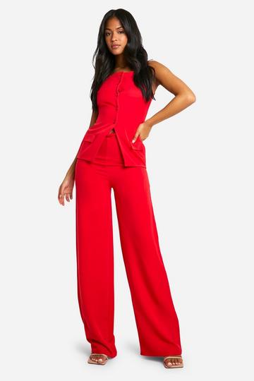 Red Tall Drawstring Woven Wide Leg Pants