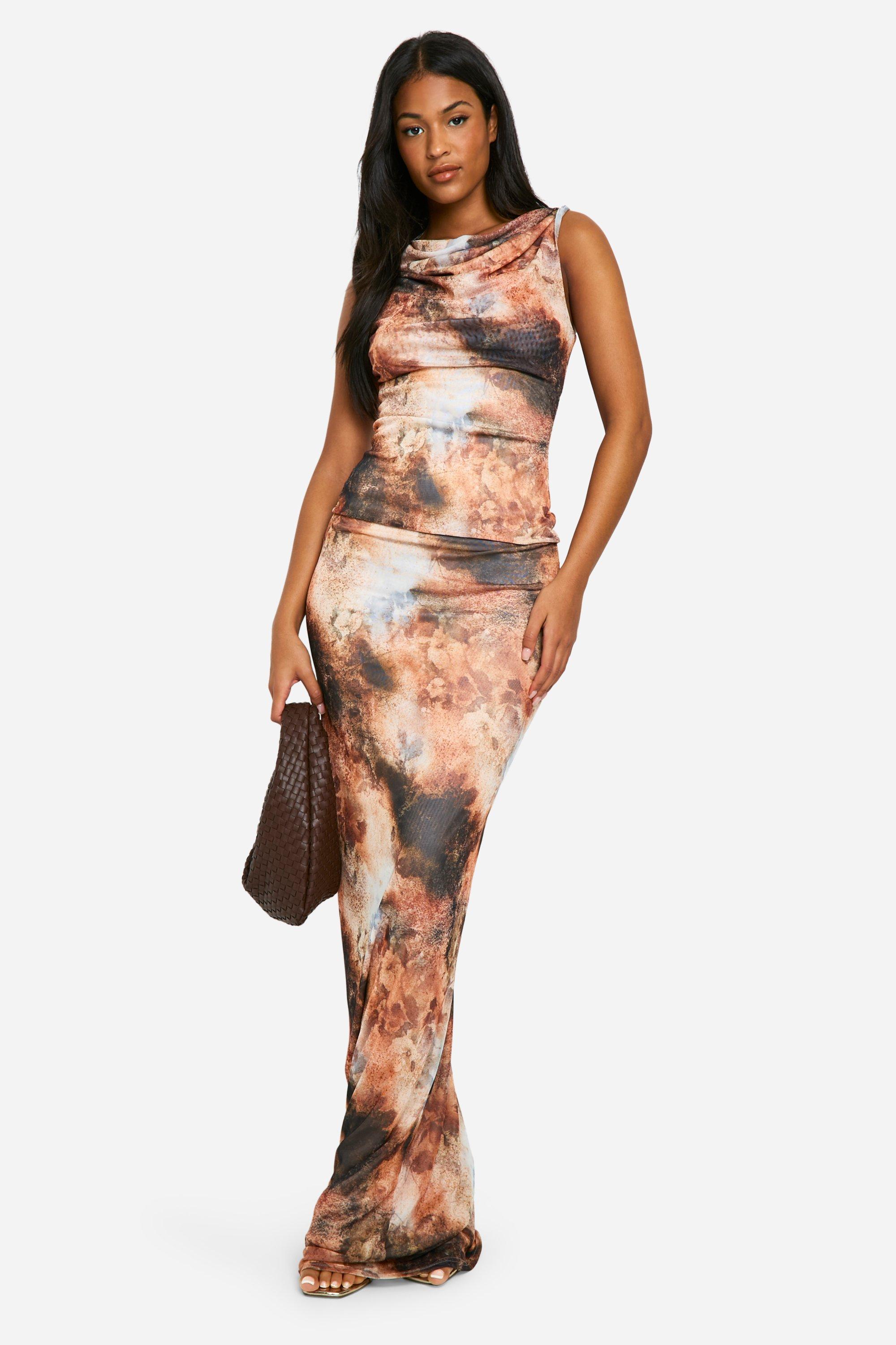 Rust Tall Abstract Print Maxi Skirt