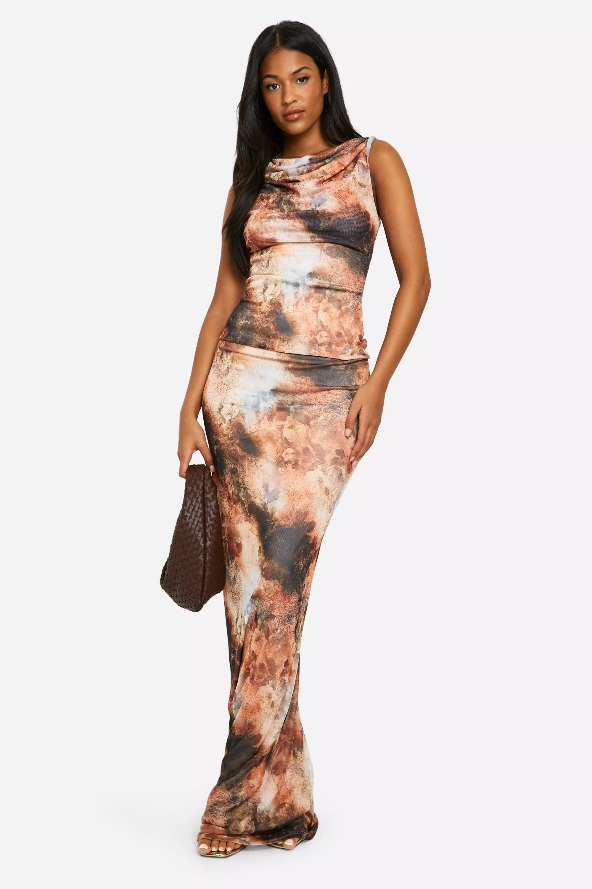 Rust Tall Abstract Print Maxi Skirt alternative image
