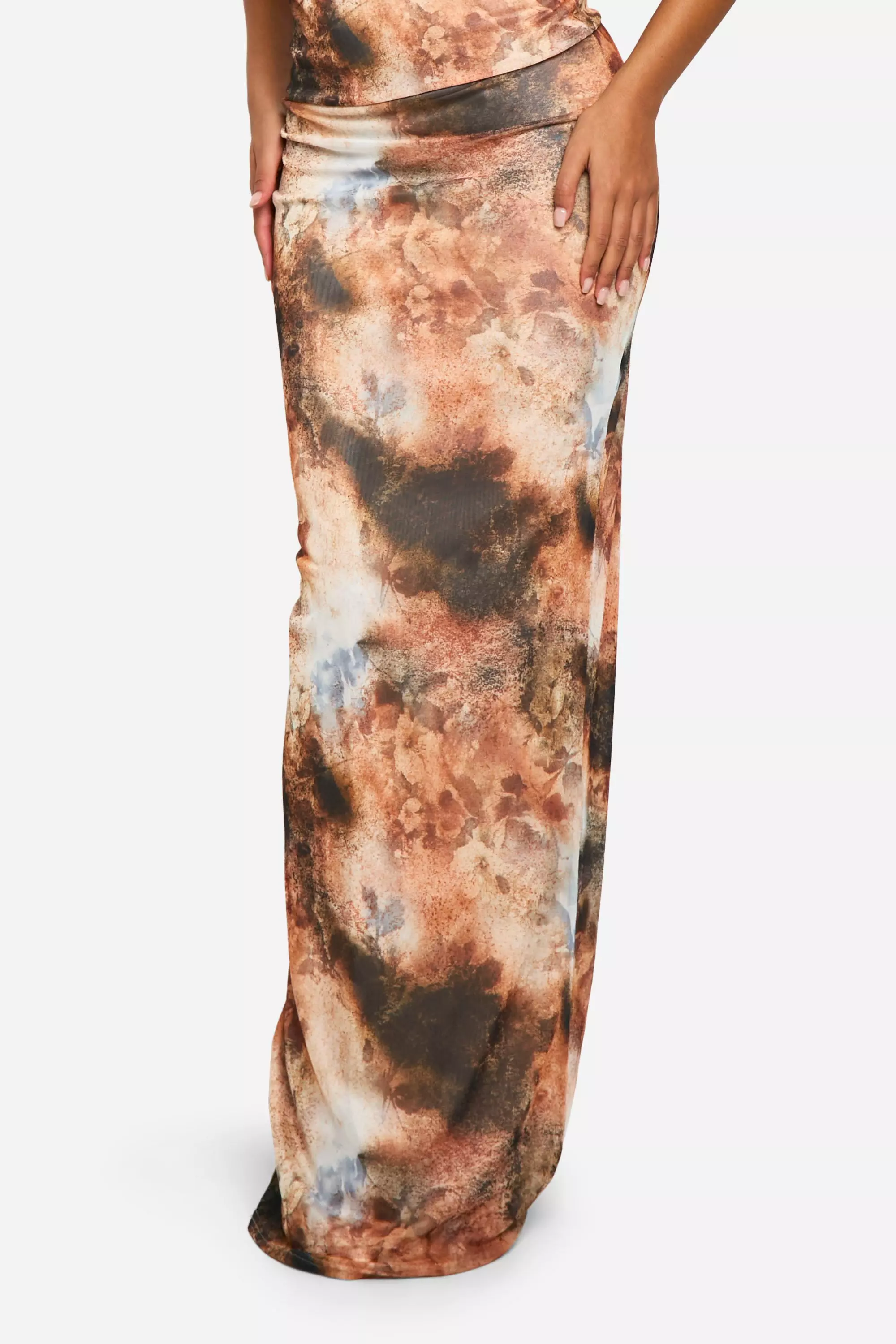 Rust Tall Abstract Print Maxi Skirt alternative image