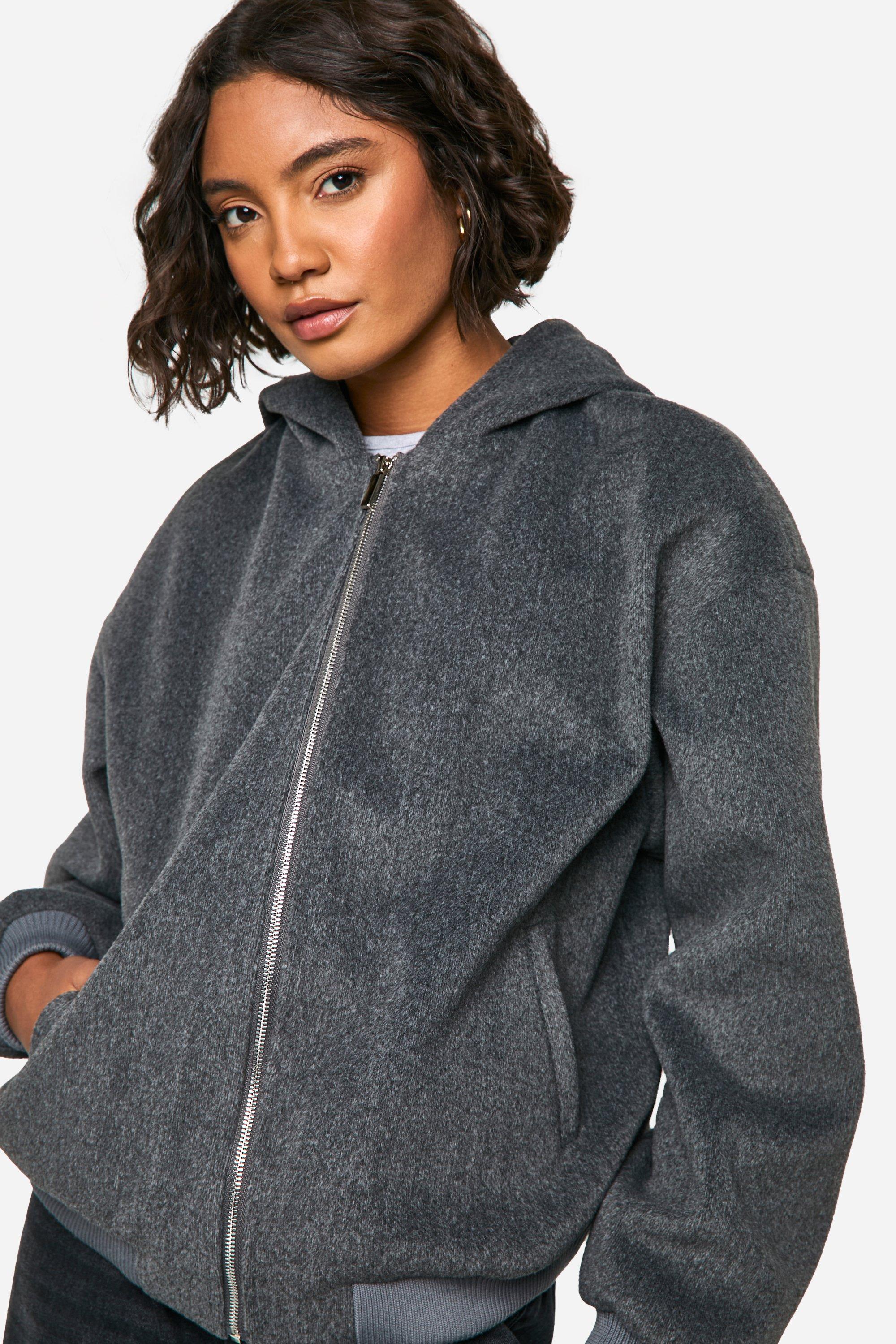 Grey hooded bomber jacket sale