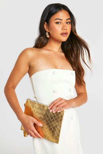 Gold Metallic Metallic Woven Clutch Bag