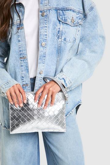 Silver Metallic Woven Clutch Bag