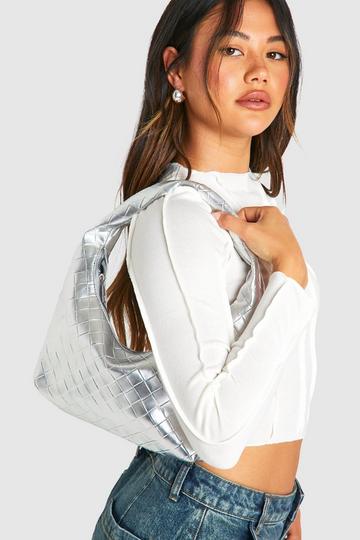 Woven Metallic Shoulder Bag silver