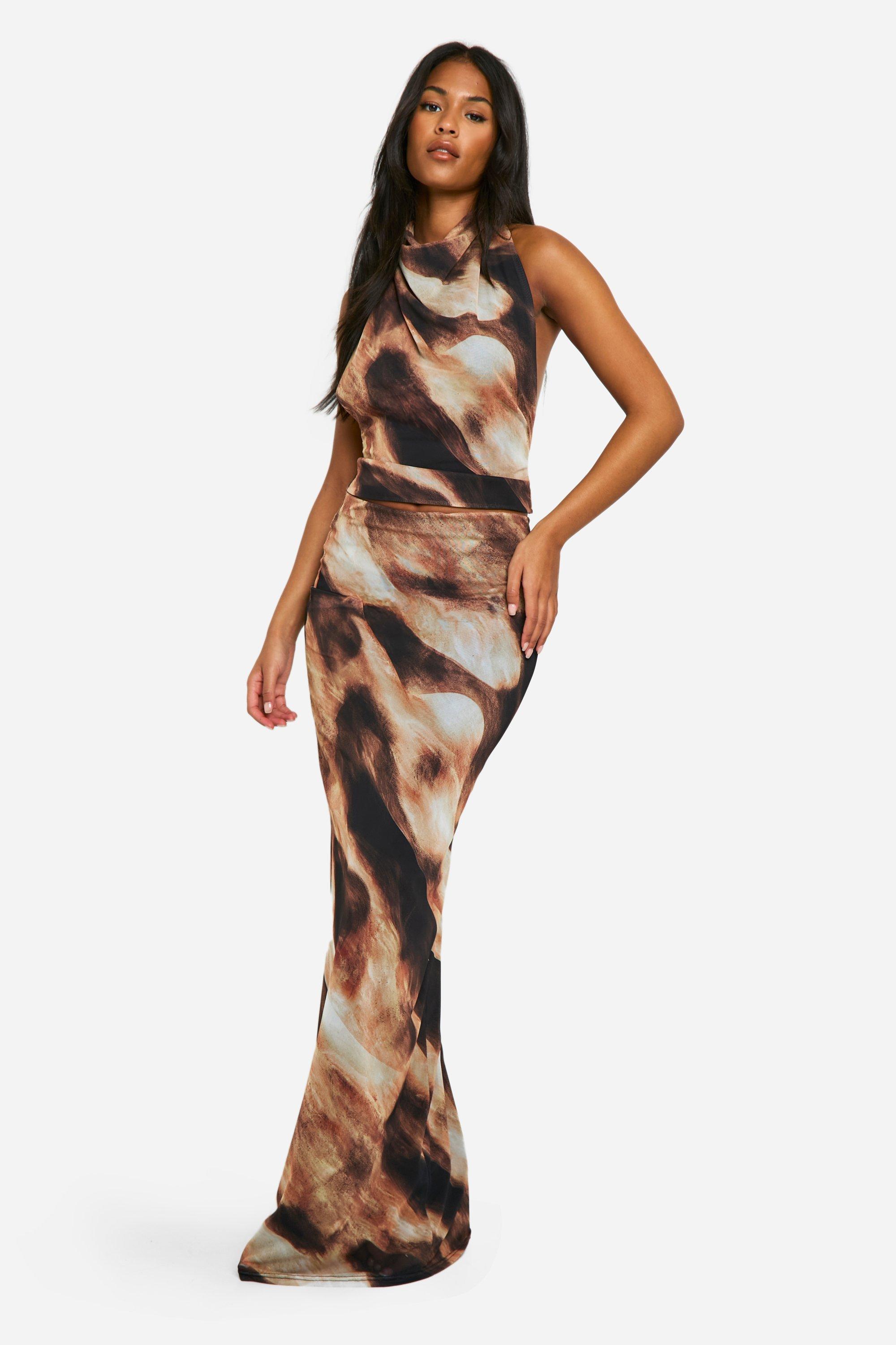 Black Tall Abstract Mesh Maxi Skirt