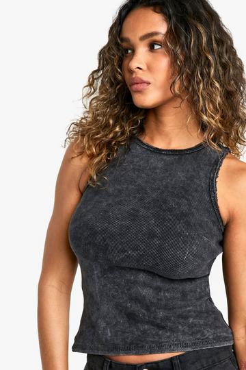 Acid Wash Contrast Stitch Ribbed Tank charcoal