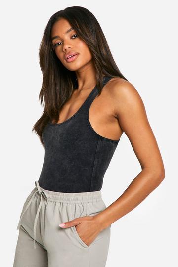 Acid Wash Rib Side Panel Tank Top charcoal