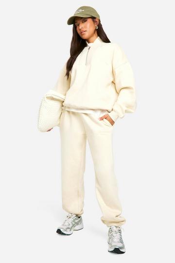 Petite Half Zip Seam Detail Tracksuit cream