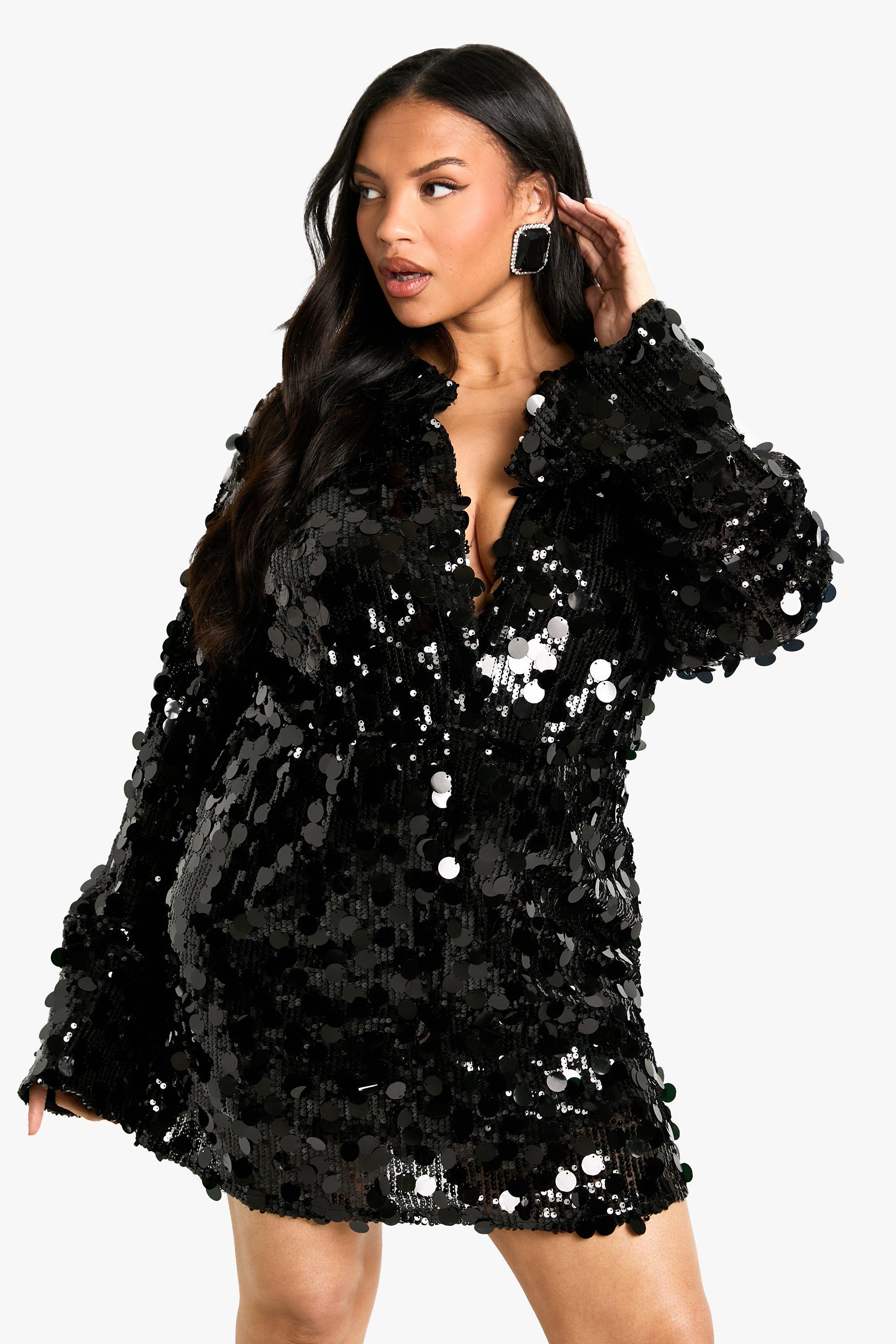 Black sequin plunge dress best sale