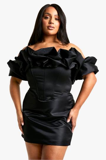 Plus Extreme Ruffle Bardot Corset Top black