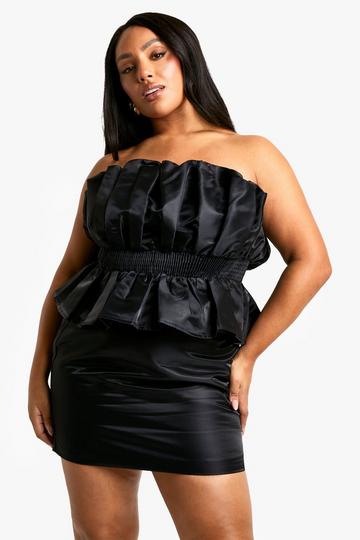 Black Plus Taffeta Puffball Peplum Top