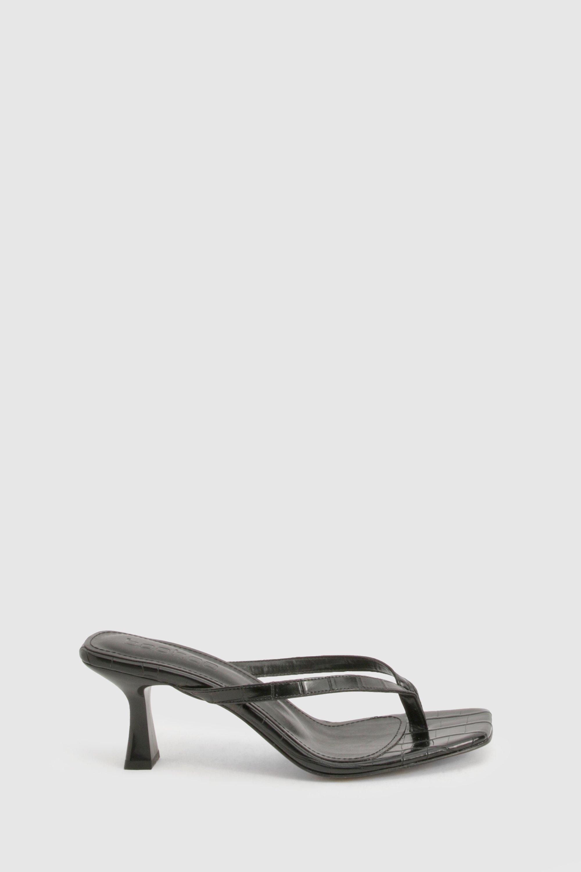 Boohoo Women s Croc Toe Post Low Heel Mules Black