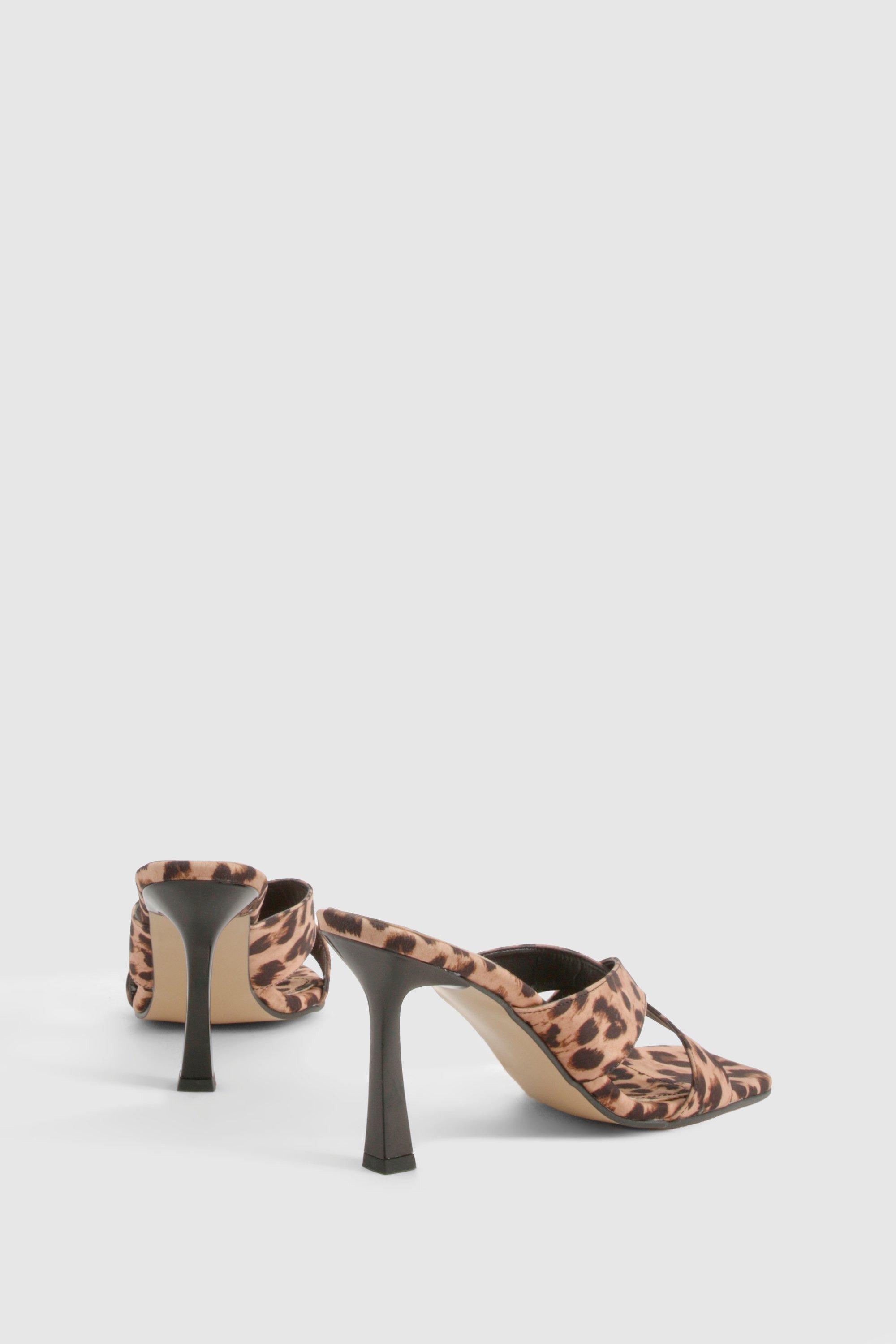 Leopard Crossover Heeled Mules boohoo UK